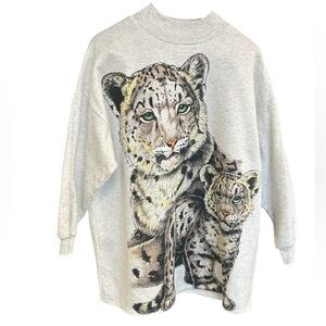 Vintage “Locker Shop” wayyy oversized mock neck leopard sweatshirt excellent con